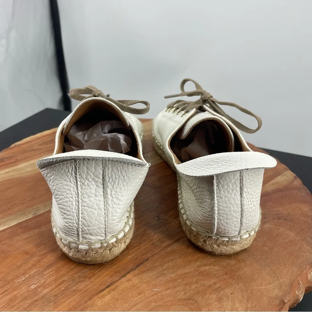 Maypol white Leather Lace Up Espadrille sneakers Shoes Sz. 39 (8) tan laces‎